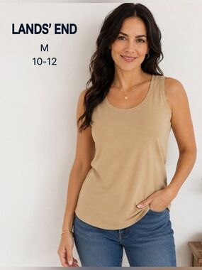 Lands’ End 100% Cotton Beige Sleeveless minimalist  neutral tank Top /M (10-12)